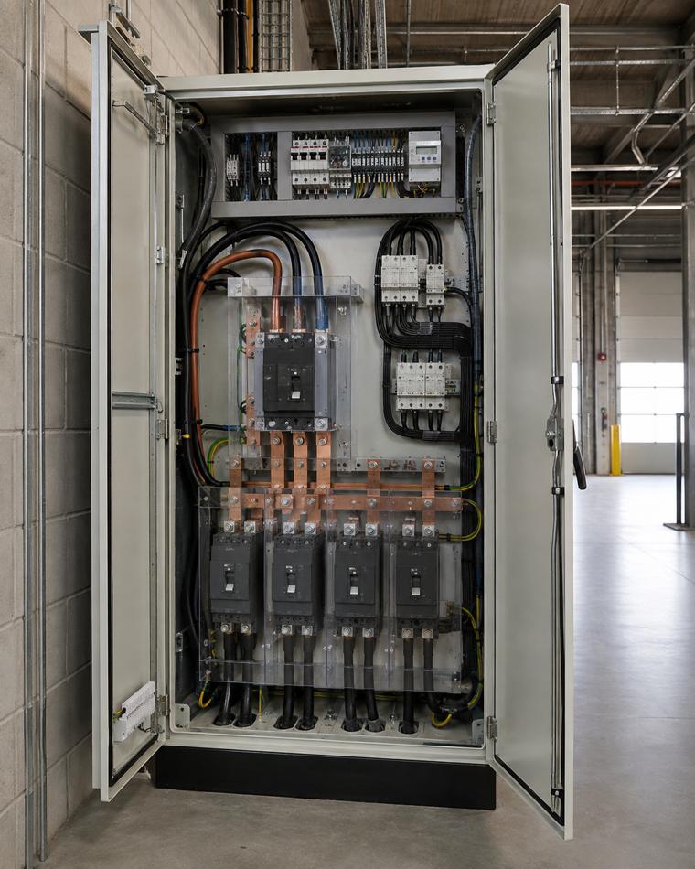 ผลงานติดตั้ง ท่าข้าวโรงสีพงษ์นิยม 100 kW — ตู้ควบคุมไฟฟ้าหลักของระบบ